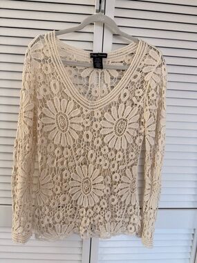 Simply Irresistible Crochet Floral Lace Long Sleeve Top - Cream